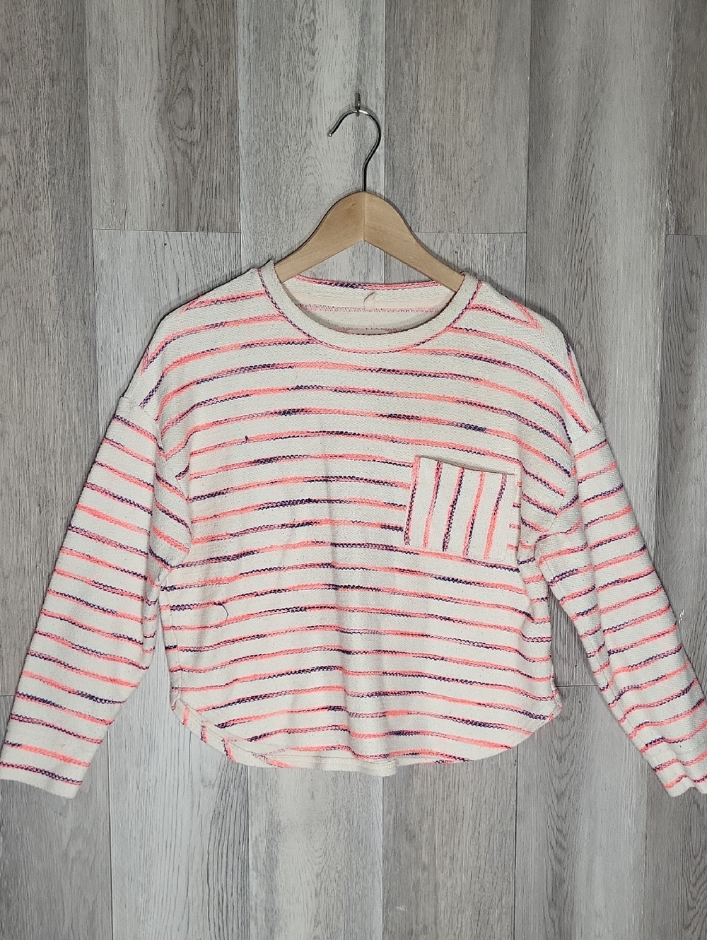 Lou &‎ Grey Womens Medium Petite Cropped Sweater Neon Striped Summer Beach